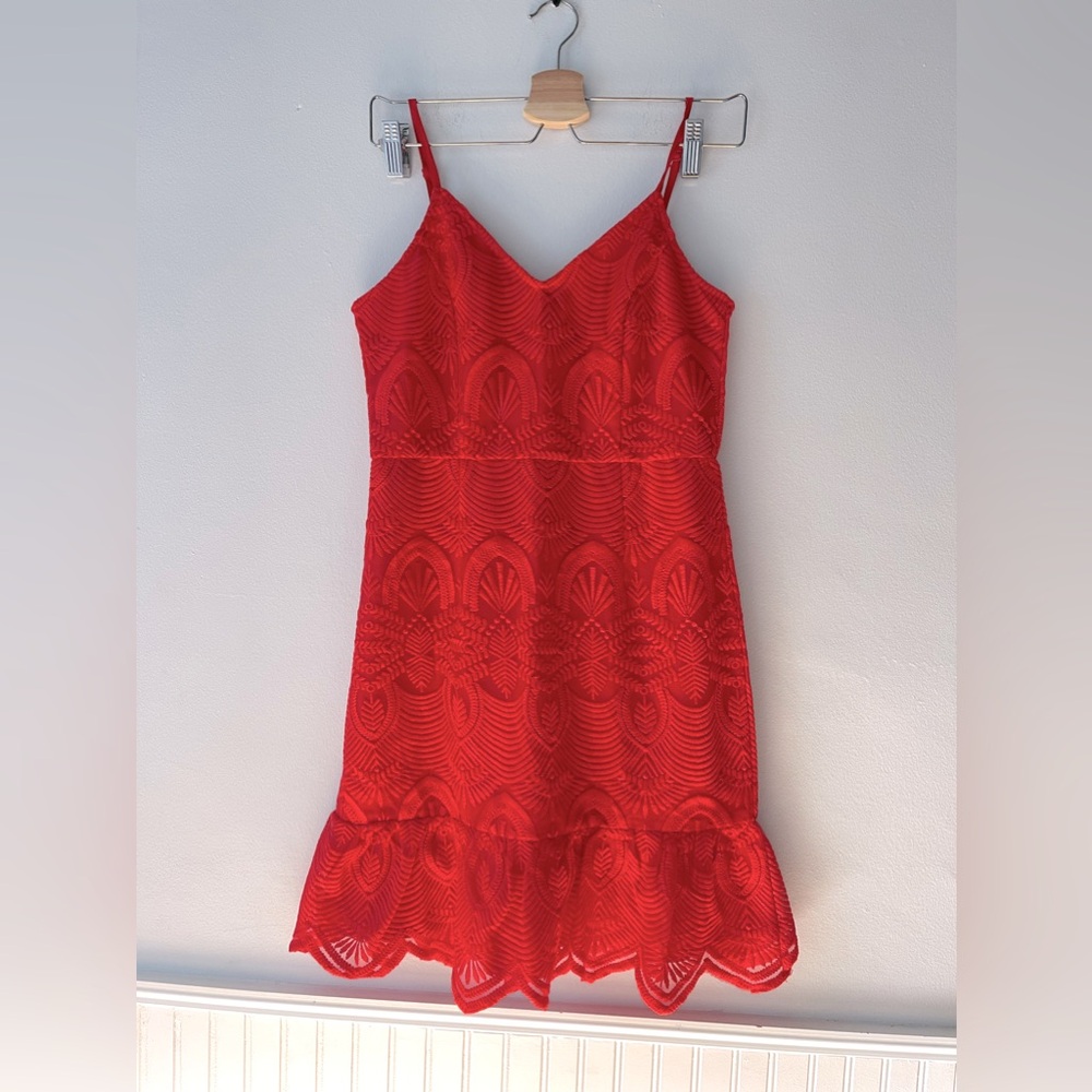 Lulu Mini Red Dress with Lace Overlay